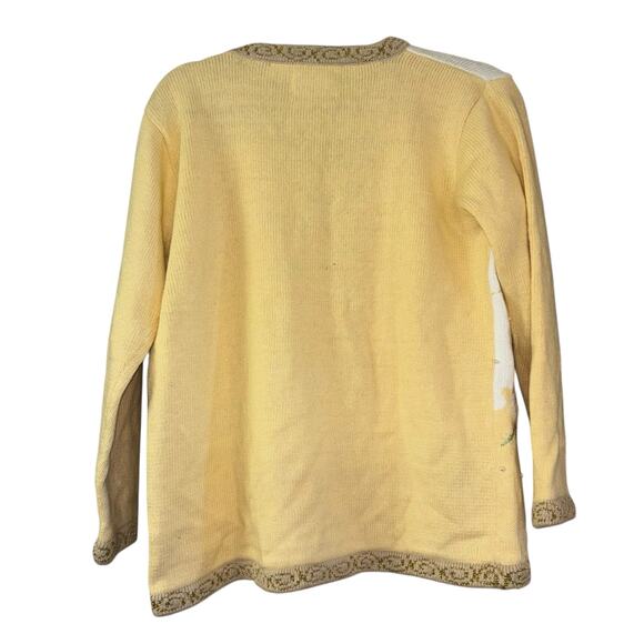 Father Christmas Holiday Butter Yellow Sweater Womens S Embroidered Art To Wear - Picture 3 of 10